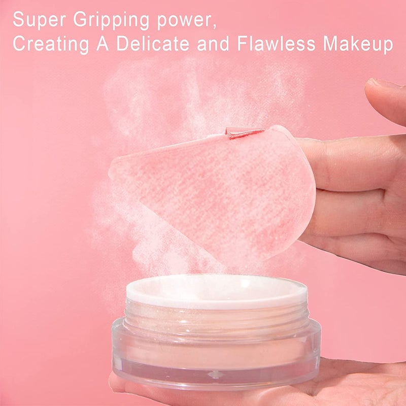 EVAOUXIU 2 Pcs Triangle Powder Puff for Face Powder, Soft Plush Setting Powder Puff, Velour Cosmetic Foundation Blender Sponge Beauty Makeup Tools (Pink&Nude) - Image 4